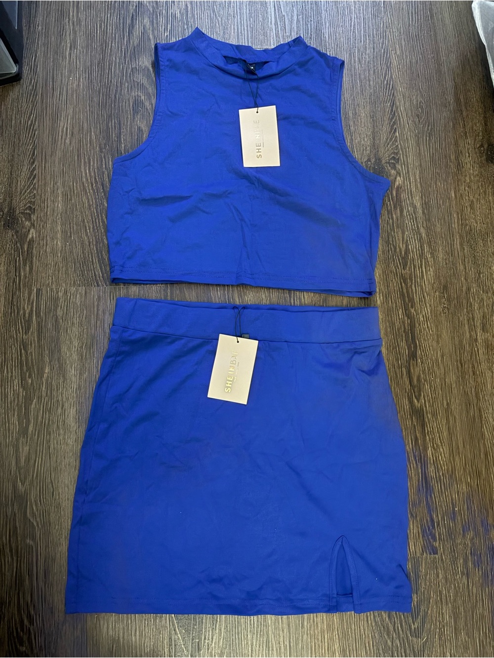 SHEIN Royal Blue 2 Piece Set with Stretchy Top and Mini Skirt